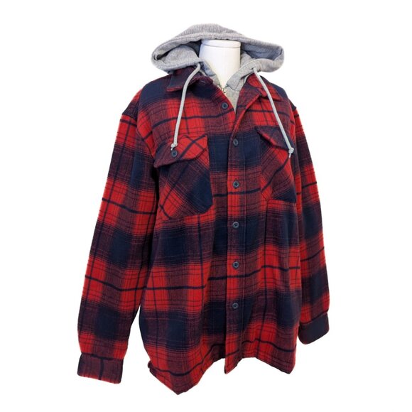 💫HOST PICK💫 Plaid Zara Jacket Hoodie Layered Red Navy Zip Up Size M Men's - Picture 4 of 9